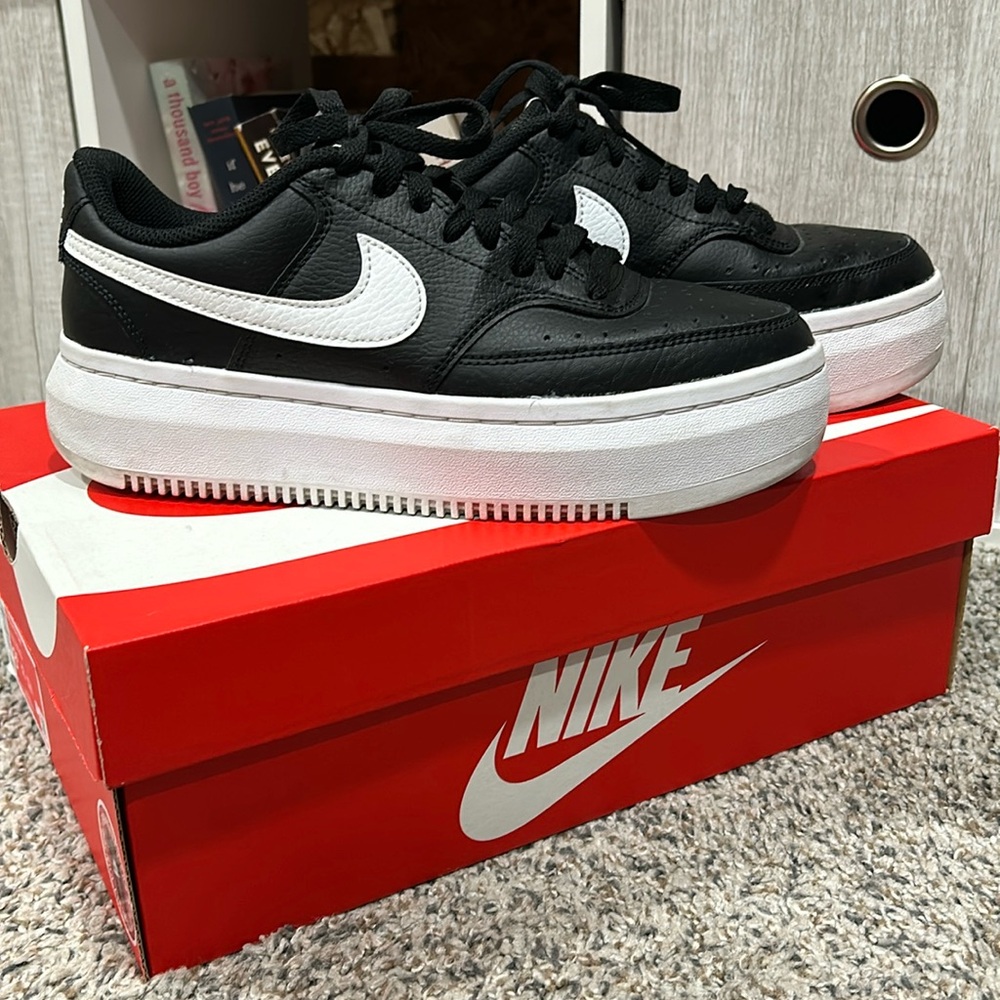 Black and white platform nike